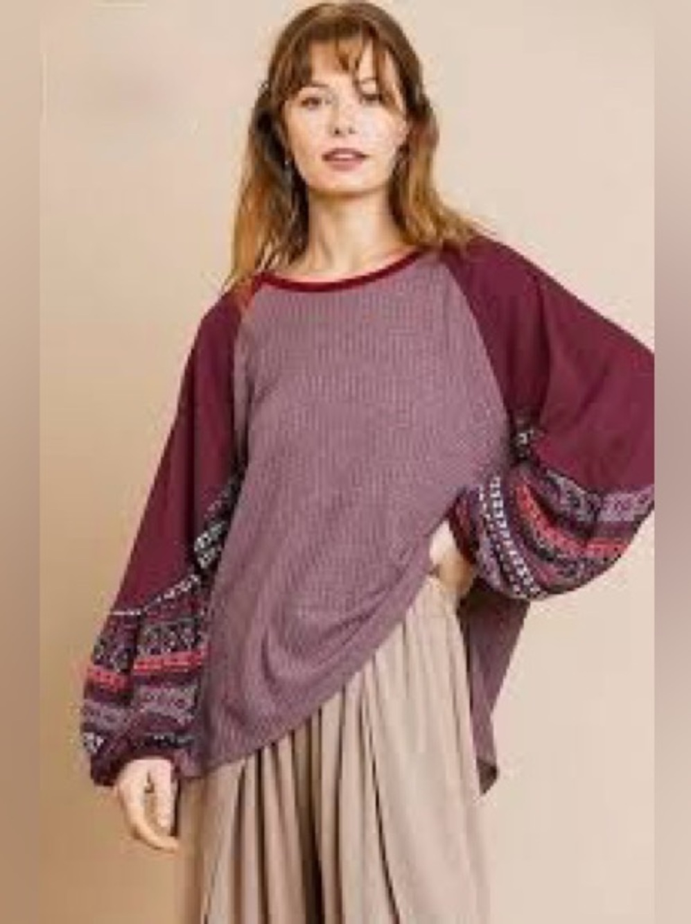 Umgee waffle Knit boho Shirt size large